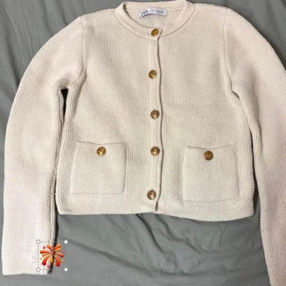 Cream Cardigan with Gold Buttons - Picture 1 of 4